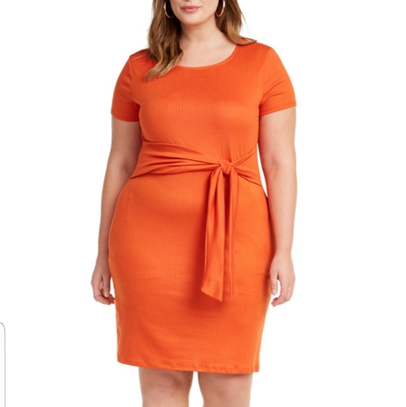 Planet Gold Dresses & Skirts - Women's Plus Size 1X Dress Built In Accent Belt Planet Gold Soft Orange